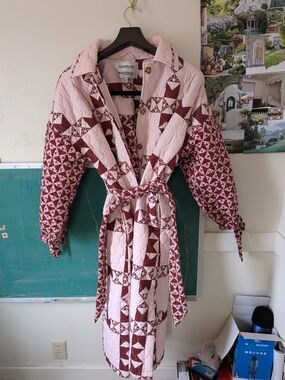 Damson Madder Pink & Burgundy Quilted Belted Trench Coat